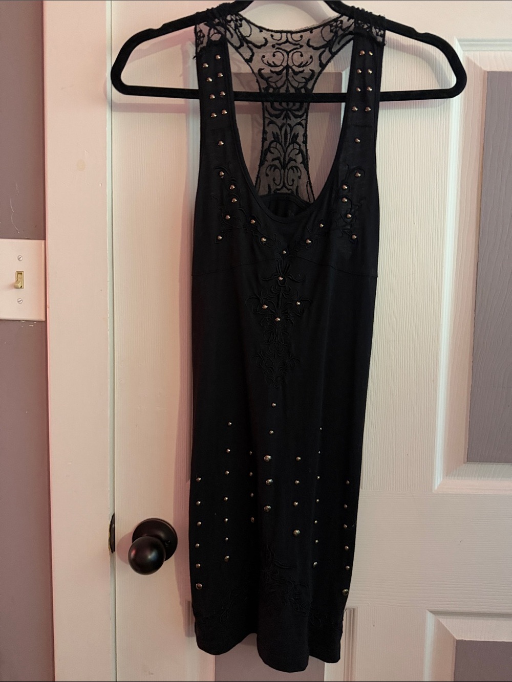 Treasure Rock Vintage Racerback Studded Black Mini Dress